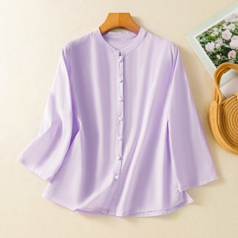 Relaxed Fit Mandarin Collar Blouse for Women – Elegant Comfort & Style