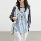 Loose Contrast Letter Print Long-Sleeve T-shirt