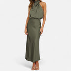 Isla Draped Halter Maxi Dress | Sleeveless Solid Dress