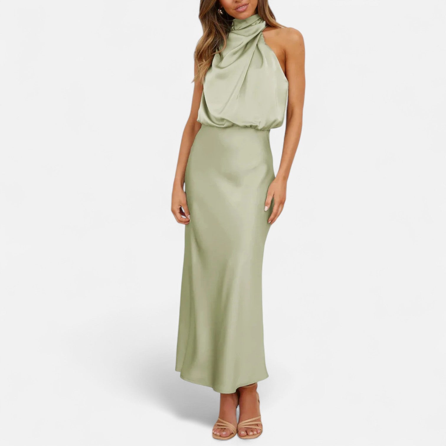 Isla Draped Halter Maxi Dress | Sleeveless Solid Dress