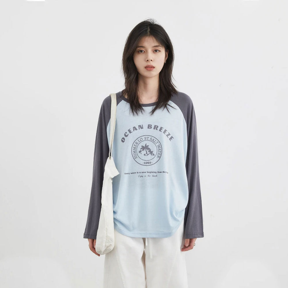 Loose Contrast Letter Print Long-Sleeve T-shirt