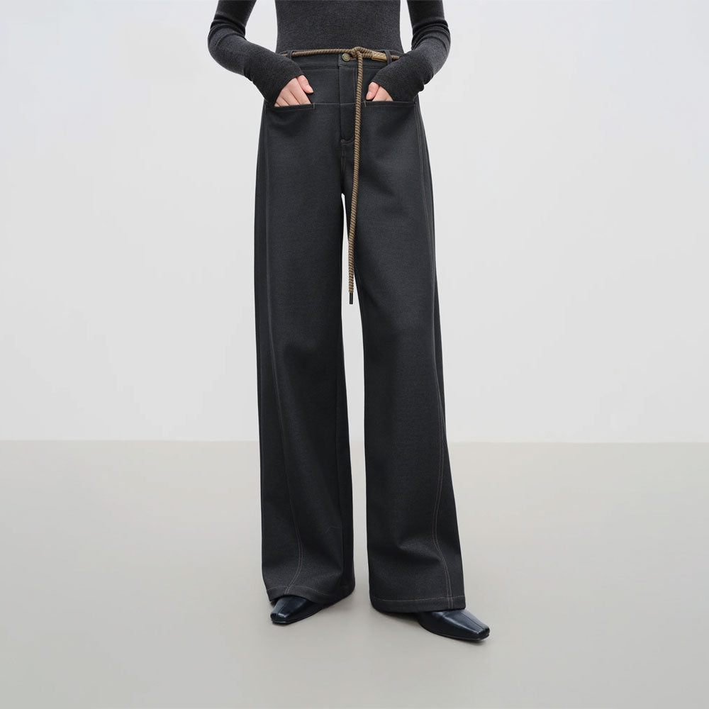 Wide-Leg Brushed Straight Jeans
