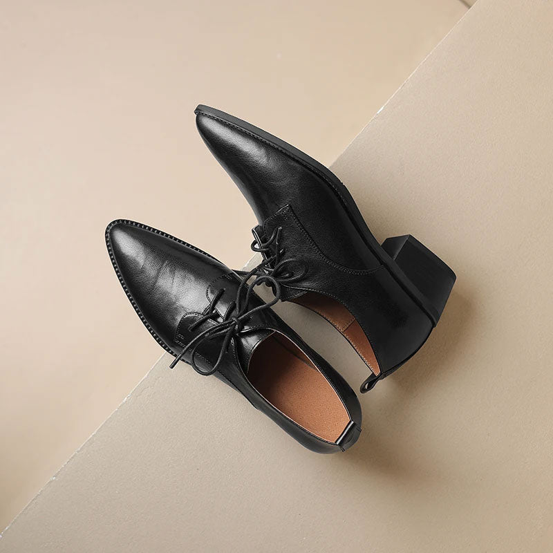 Pointed Leather Block-Heel Shoe