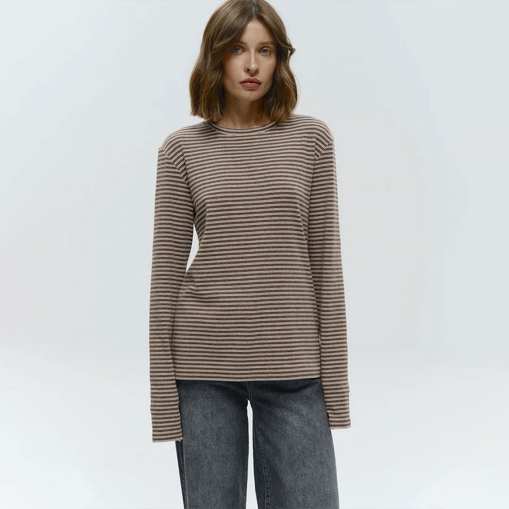 Cotton Striped Round-Neck Long-Sleeve T-Shirt