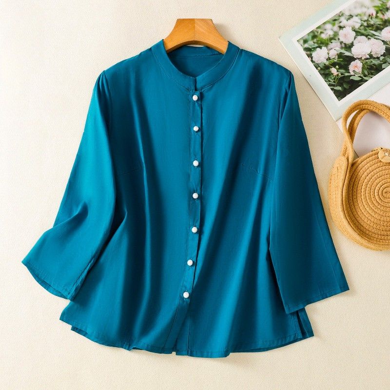 Relaxed Fit Mandarin Collar Blouse for Women – Elegant Comfort & Style
