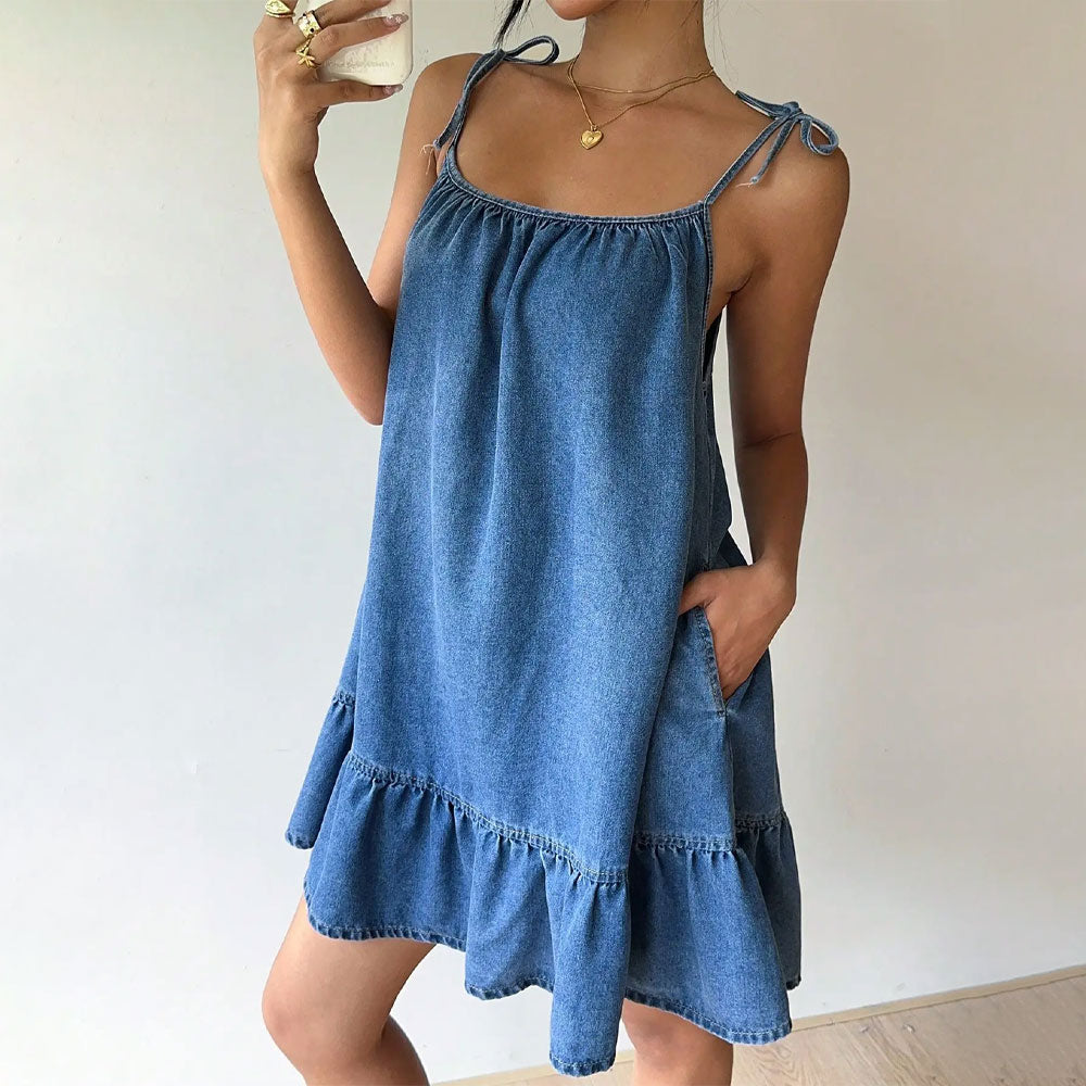 Bandeau Denim Loose Fit Maxi Dress