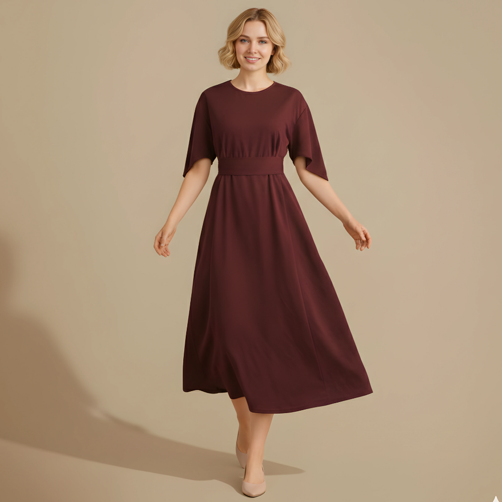 Women’s mid-sleeve dress with waist tie