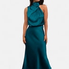 Isla Draped Halter Maxi Dress | Sleeveless Solid Dress