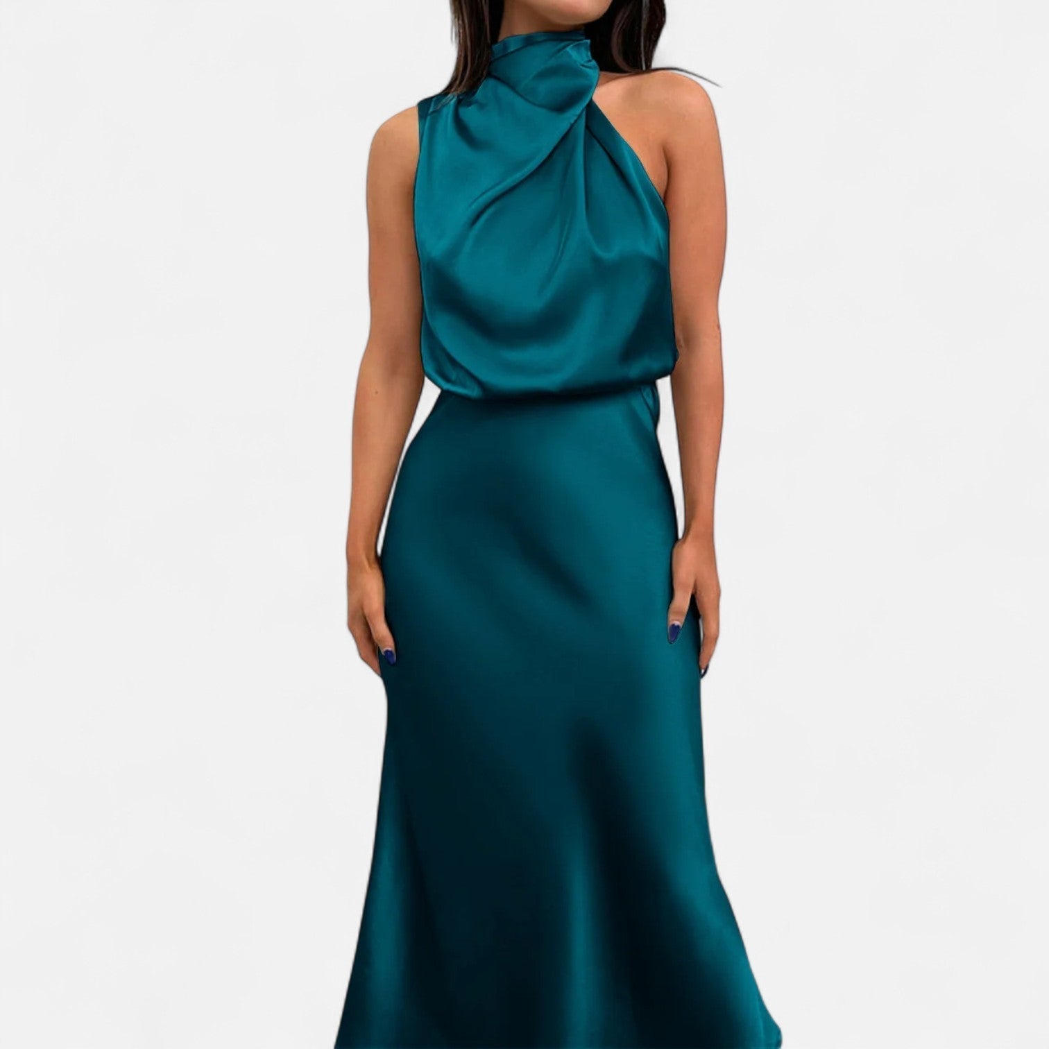 Isla Draped Halter Maxi Dress | Sleeveless Solid Dress