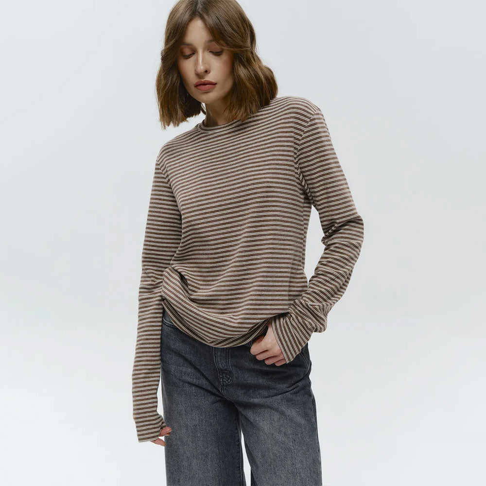 Cotton Striped Round-Neck Long-Sleeve T-Shirt