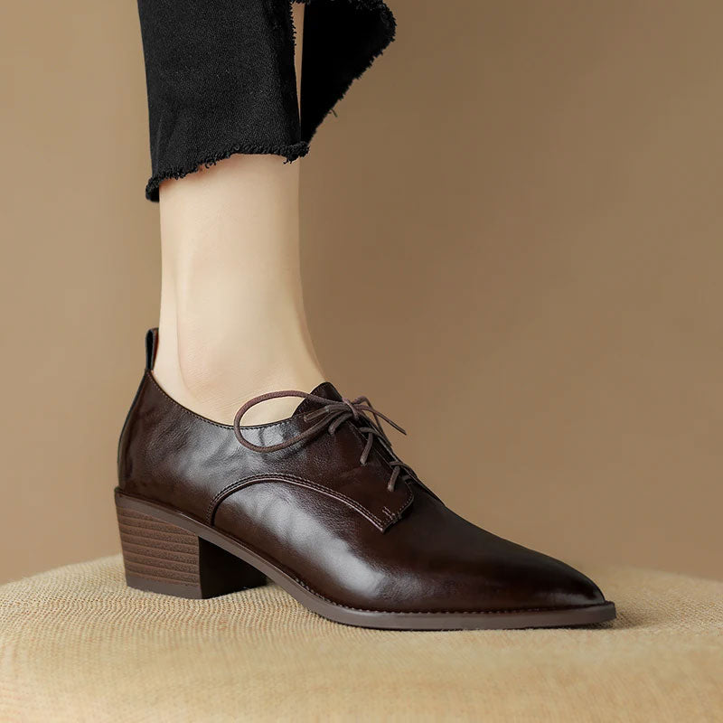 Pointed Leather Block-Heel Shoe