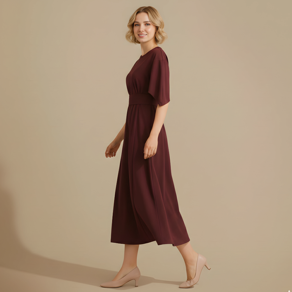 Women’s mid-sleeve dress with waist tie