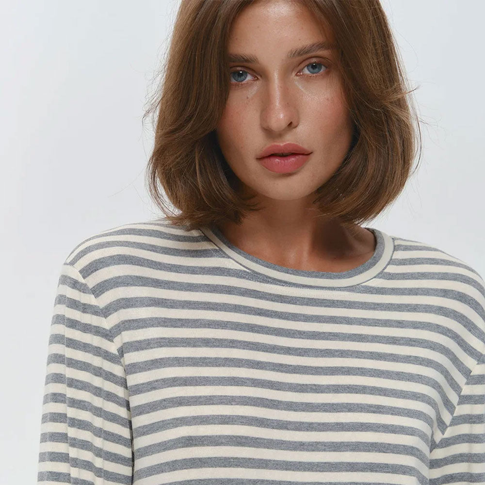 Cotton Striped Round-Neck Long-Sleeve T-Shirt