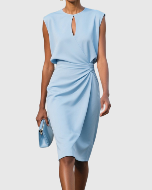 Amelia Draped Dress | Keyhole Neck Cap Sleeve Dress