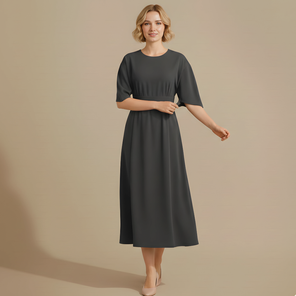 Women’s mid-sleeve dress with waist tie