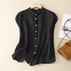 Relaxed Fit Collared Polka Dot Blouse for Women – Casual Stylish Comfort