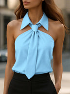 Isla Collared Halter Top | Neck Tie Sleeveless Tank Top