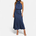 Isla Draped Halter Maxi Dress | Sleeveless Solid Dress