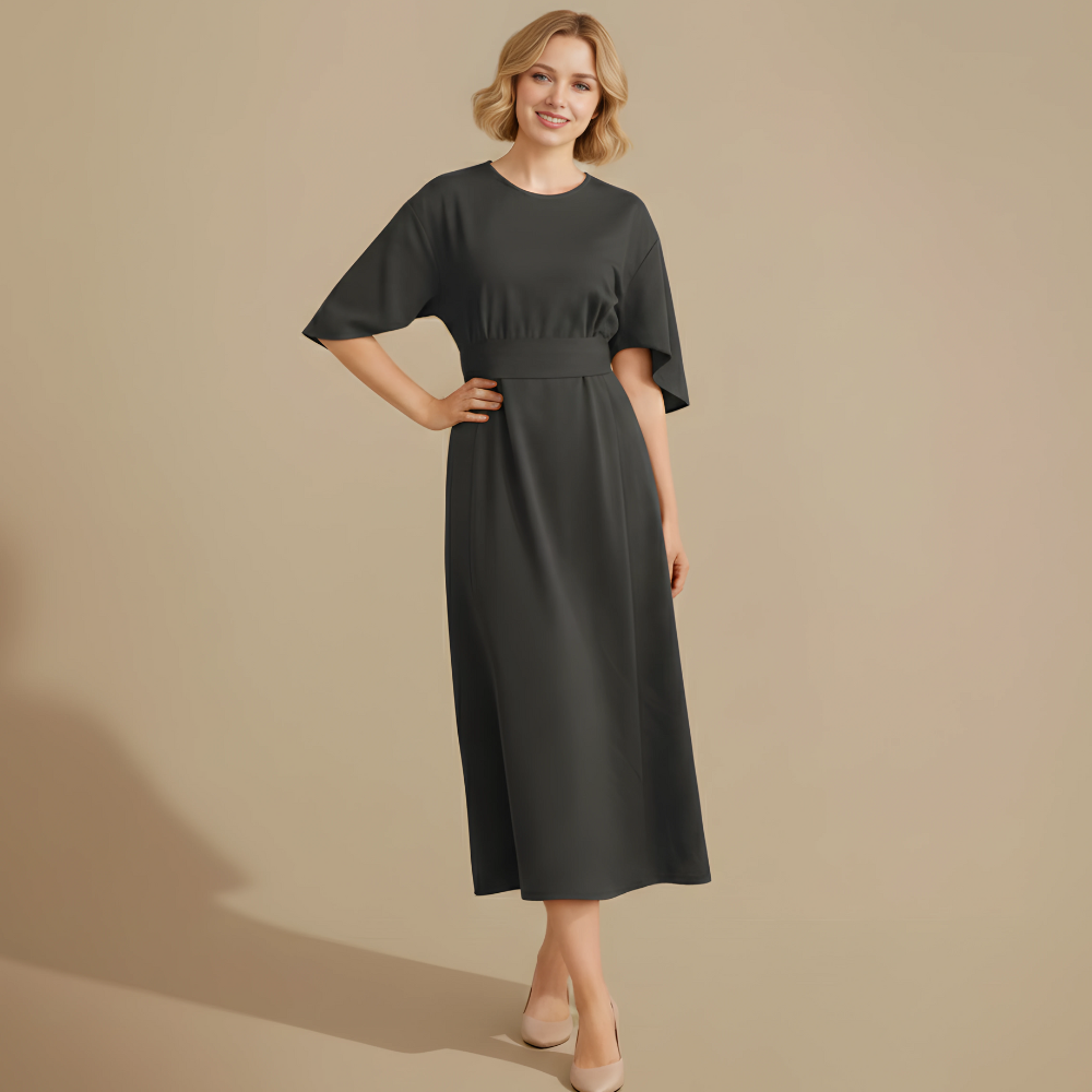 Women’s mid-sleeve dress with waist tie
