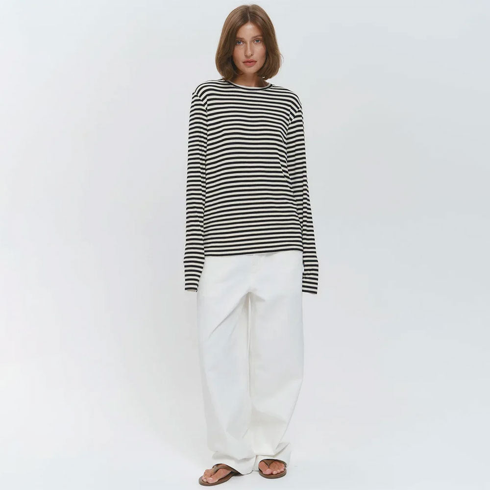 Cotton Striped Round-Neck Long-Sleeve T-Shirt