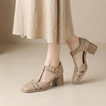 Chunky Heel Square Toe T-Strap Heeled Sandals for Women – Orthopedic Comfort & Style