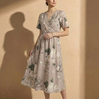 Isla A-Line Dress | Short Sleeve Wrap Front Tie-Back Midi Dress
