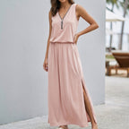 Relaxed Fit Sleeveless V-Neck Maxi Dress for Women – Stylish & Comfortable Design