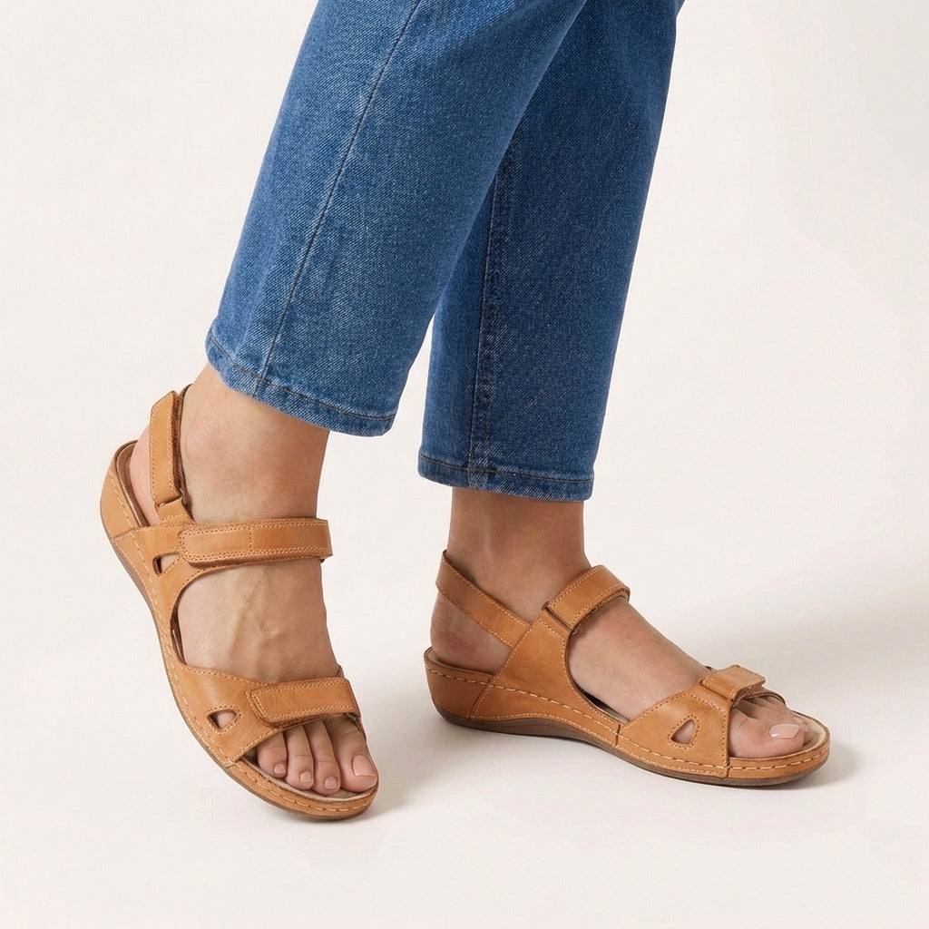 Orthopedic Flat Ankle Strap Sandals for Women – Adjustable Support & Comfort