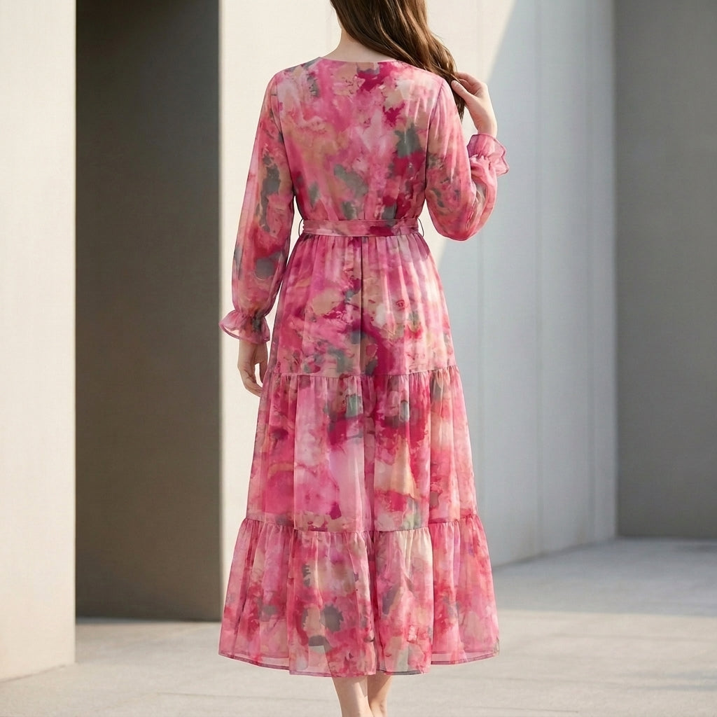 Belted Tiered Wrap A-Line Maxi Dress for Women – Elegant Stylish Comfort