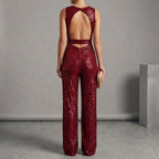 Isla Sequined Fitted Top Jumpsuit | Sleeveless Belted Jumpsuit