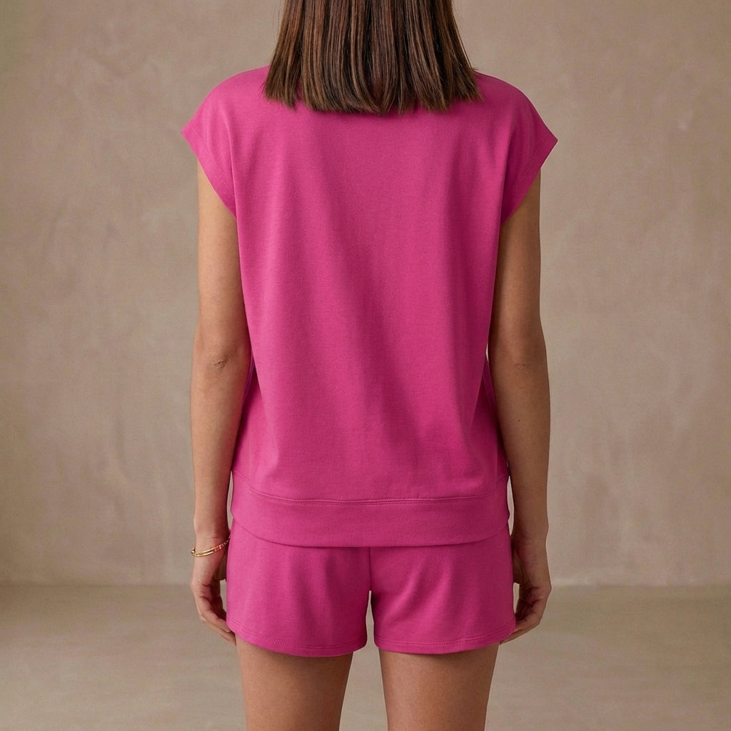 Sienna Loose Fit Cap Sleeve T-Shirt And Relaxed Fit Drawstring Shorts Two-Piece Set | Solid Casual Set