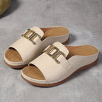 Ada Orthopedic Slide Sandals | Buckle Detail Contrast Stitching Slide Sandals