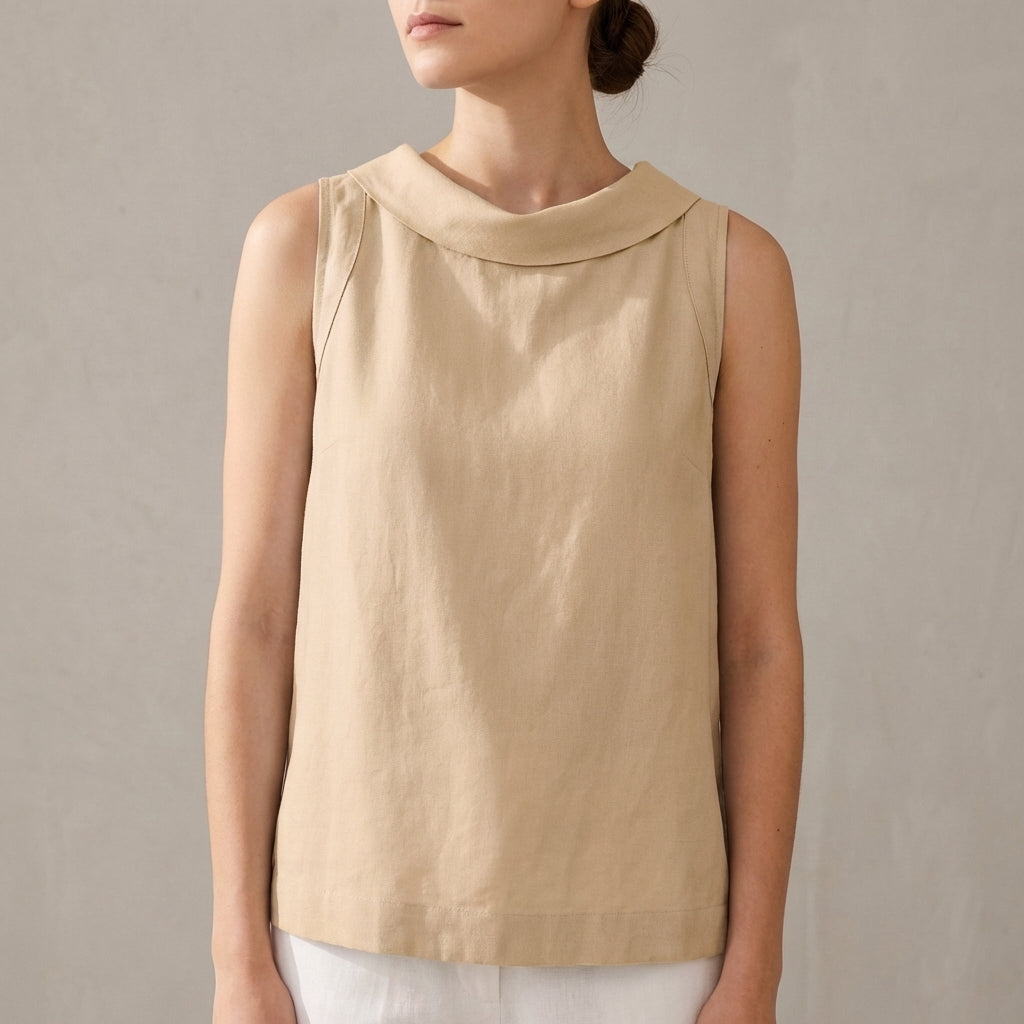 Relaxed Fit Roll Collar Sleeveless Top for Women – Stylish Smart Casual Comfort