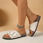 Isla Orthopedic Open-Toe Slide Sandals | Adjustable Buckle Cork Slide Sandals