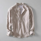 Relaxed Fit Stand Collar Henley Shirt for Men – Casual Comfort & Style