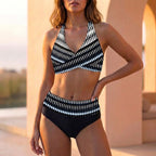 Fitted Striped Wrap Front Bikini Set for Women – Stylish Beachwear Comfort