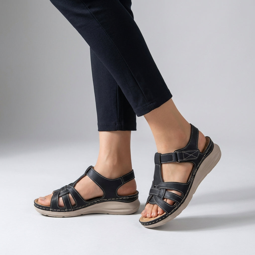 Isla Orthopedic Open Toe Wedge Sandals | Cross-Strap Stitching Sandals