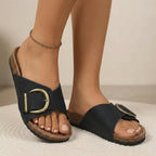 Isla Orthopedic Open-Toe Slide Sandals | Adjustable Buckle Cork Slide Sandals