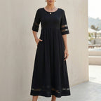 A-Line Maxi Dress with Mesh Panels and Pockets for Women – Stylish Comfortable Design