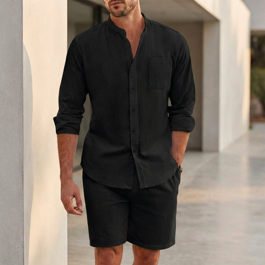 Relaxed Fit Button-Up Shirt and Shorts Set for Men – Casual Comfortable Style