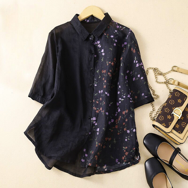 Two-Tone Floral Relaxed Fit Blouse for Women – Stylish & Comfortable Design