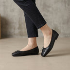Ivy Quilted Square Toe Bow Detail Ballet Flats | Slip-On Ballet Flats