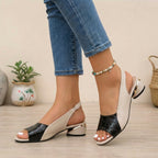 Embossed Peep Toe Colorblock Block Heel Slingback Sandals for Women – Stylish & Comfortable