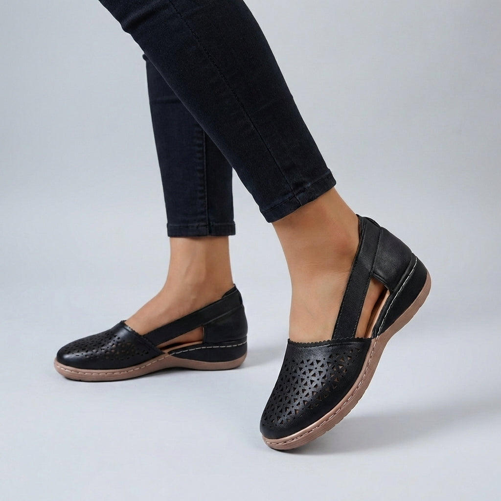 Isla Orthopedic Wedge Sandals | Scalloped Trim Side Cut-Outs Sandals