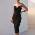 Ruched Bustier Bodycon Midi Dress for Women – Elegant & Figure-Flattering
