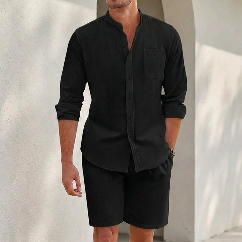 Freddie Relaxed Fit Long Sleeve Shirt & Shorts Set | Casual Set