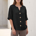 Relaxed Fit V-Neck Button-Up Shirt for Women – Stylish Casual Comfort