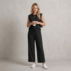 Relaxed Fit Muscle Tank and Wide-Leg Cropped Trousers Set for Women – Comfortable Casual Style