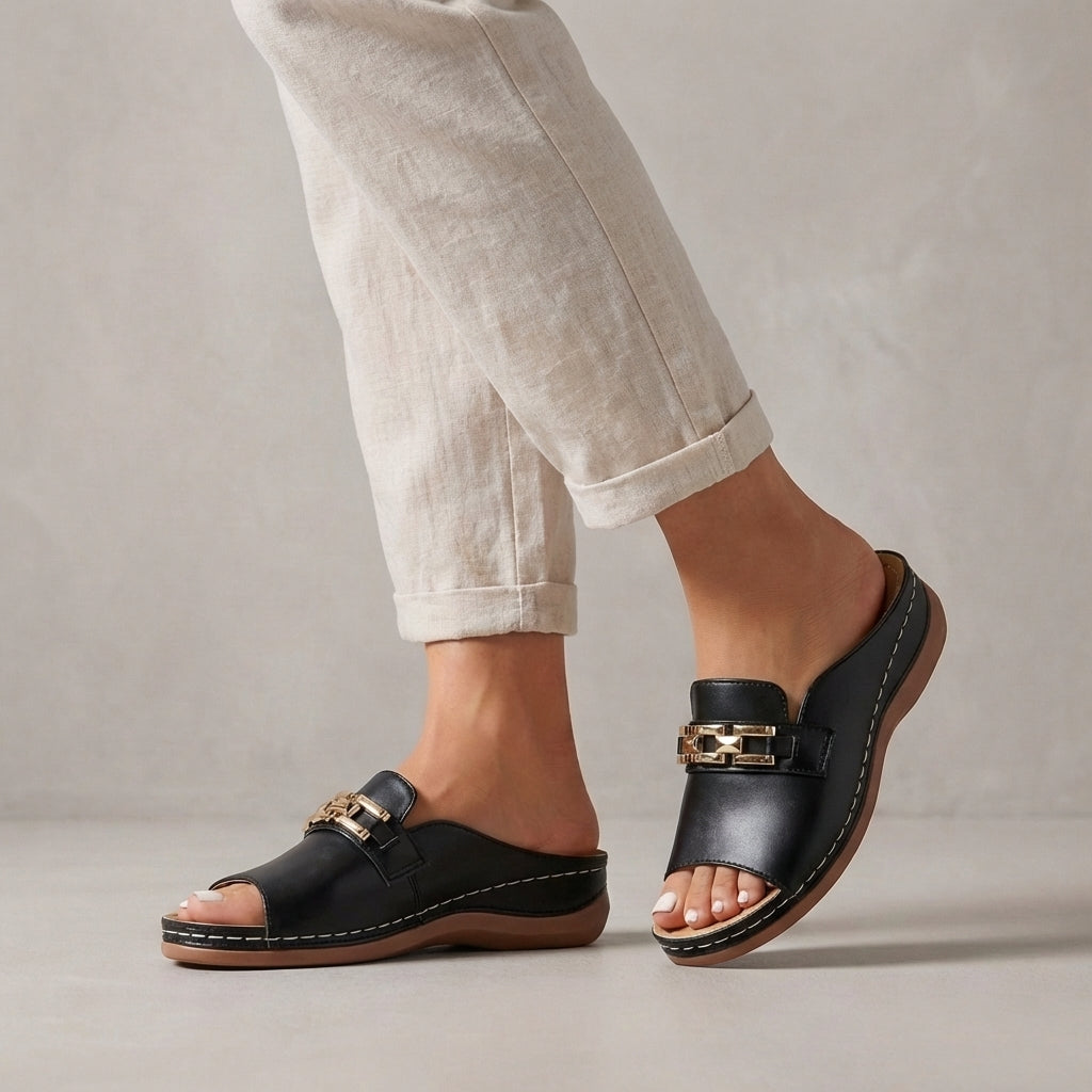 Orthopedic Peep-Toe Chain Link Wedge Sandals for Women – Comfortable Supportive Style