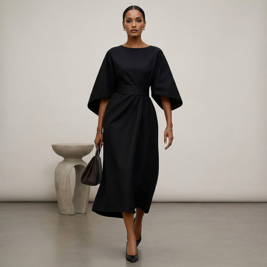 Olivia Batwing Sleeve Wrap Front Belted Maxi Dress | Slit Dress